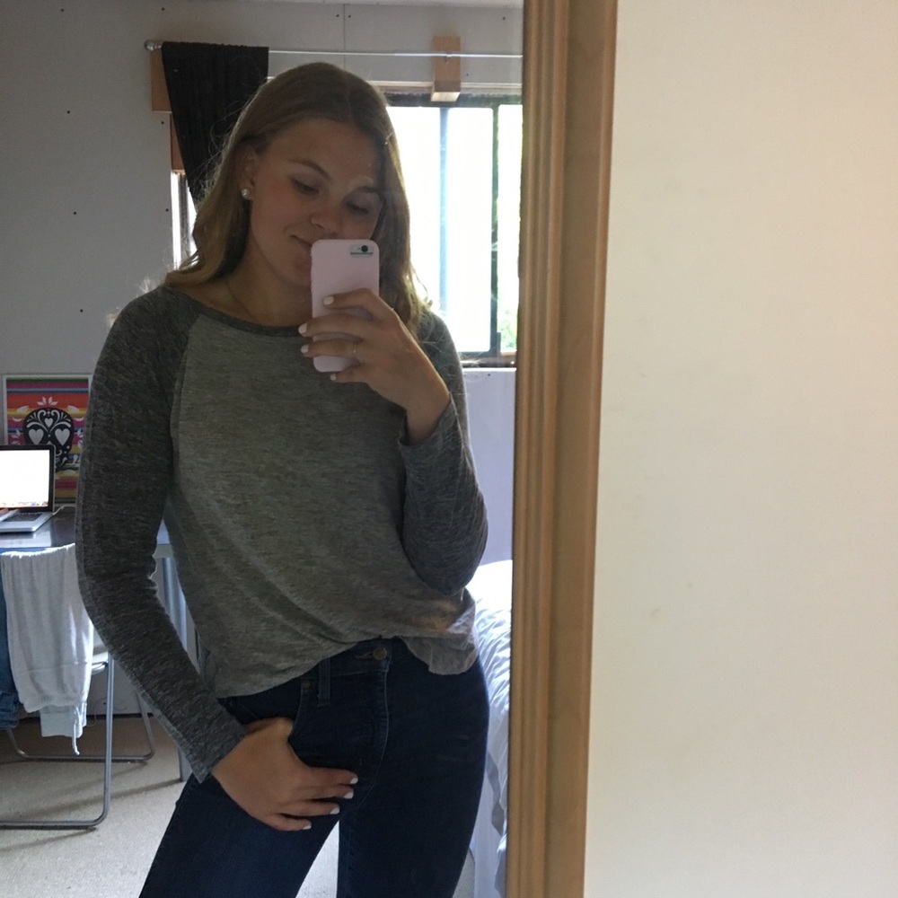 Gray long sleeve baseball tee